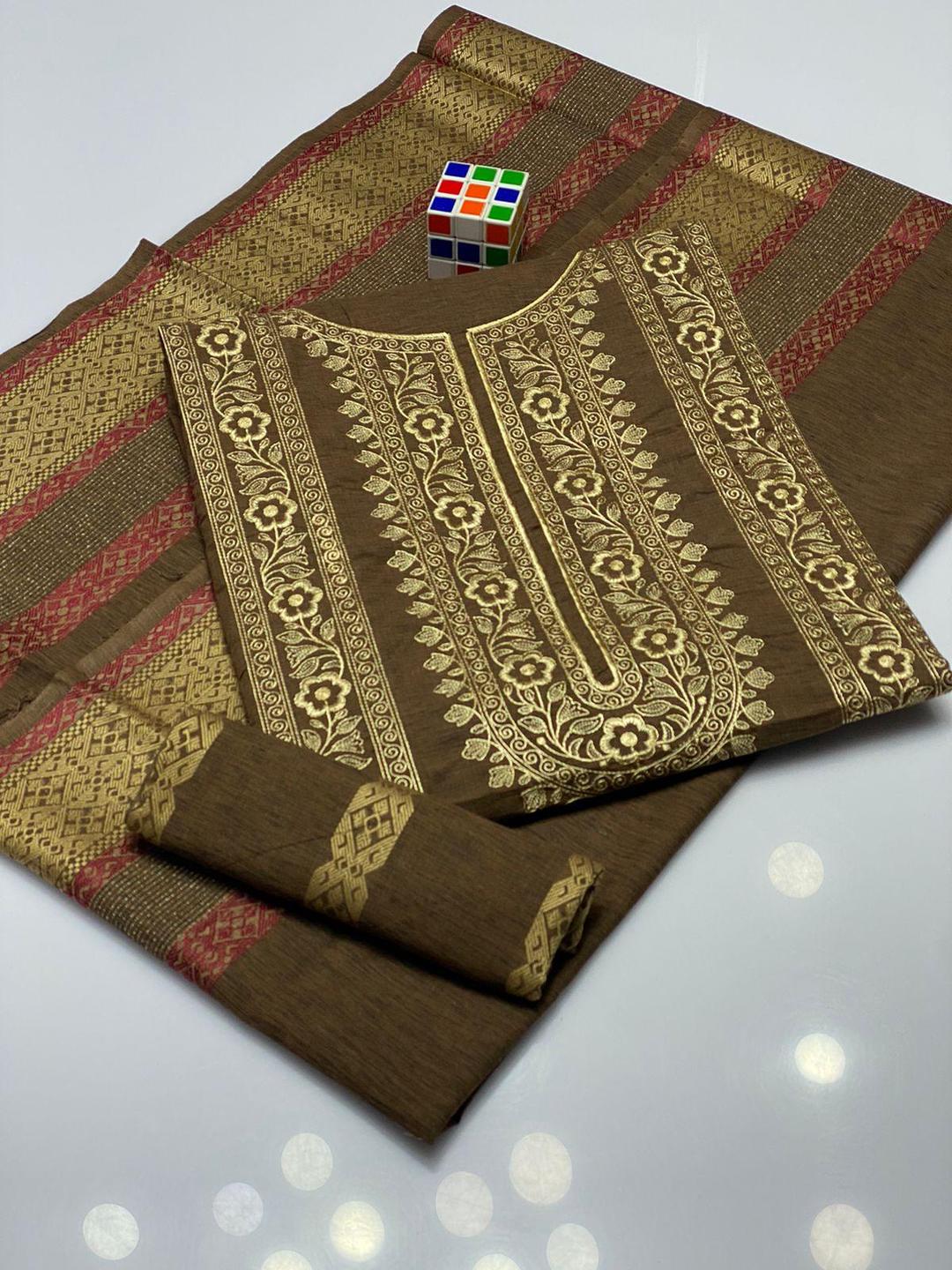 3 Pcs Women's Unstitched Karandi Embroidered Suit