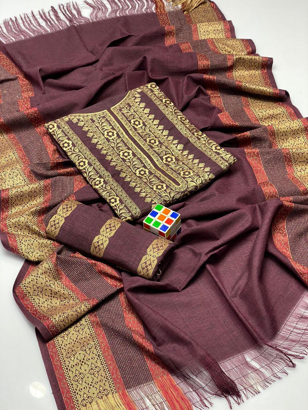 3 Pcs Women's Unstitched Karandi Embroidered Suit