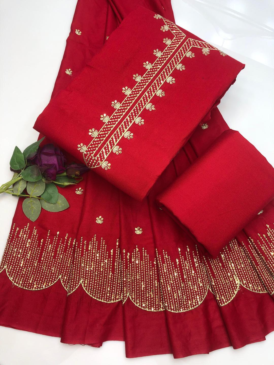 3 Pcs Women's Unstitched Zari Tilla Embroidered Suit