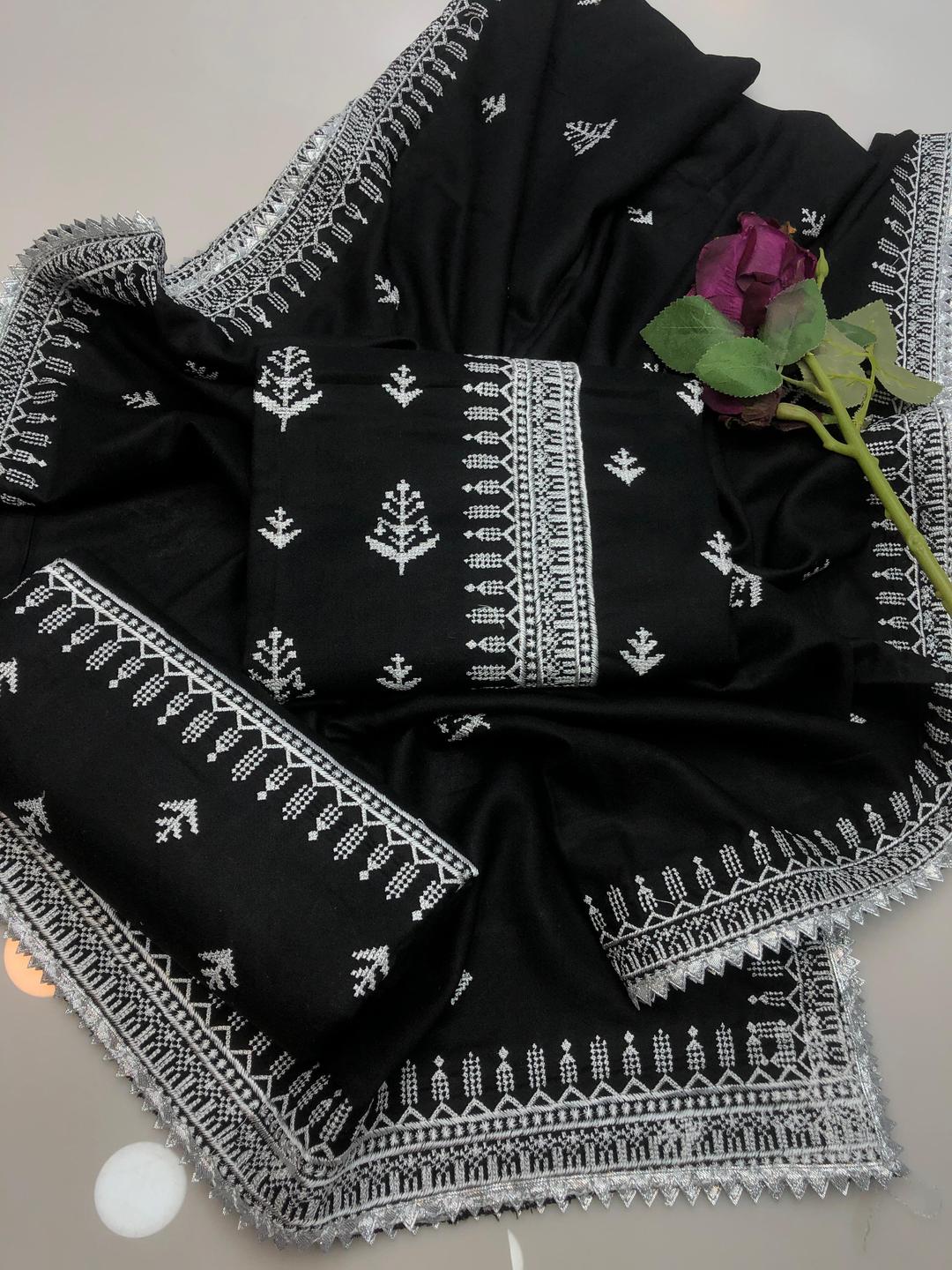 3 Pcs Women's Unstitched Zari Tilla Embroidered Suit