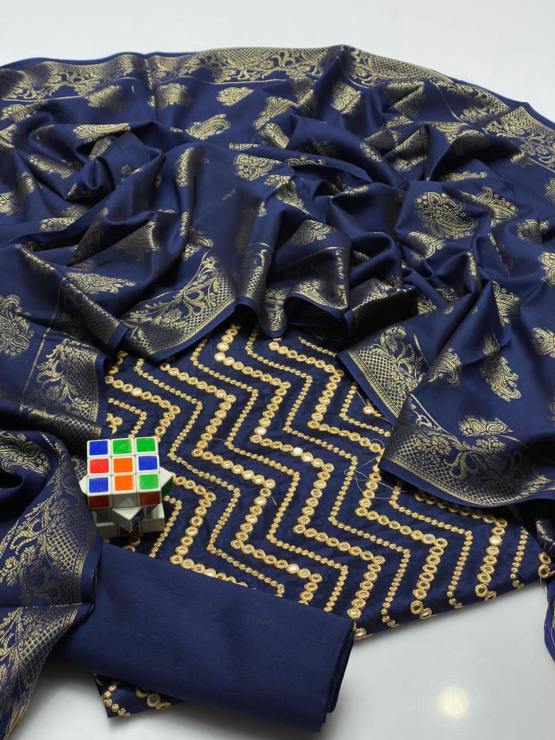 3 Pcs Women's Unstitched Sequins Embroidered Suit