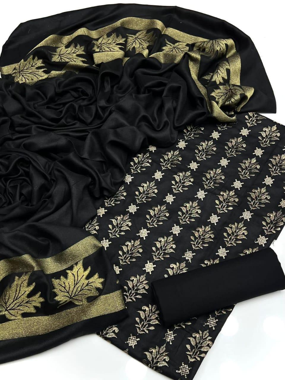 3 Pcs Women's Unstitched Zari Tilla Embroidered Suit