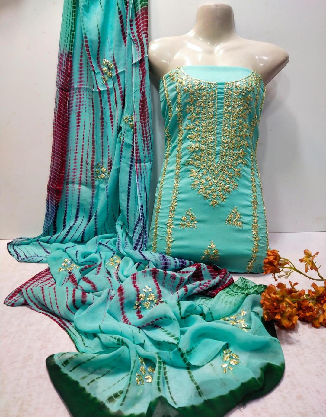 3 Pcs Women's Unstitched Gota Work Suit