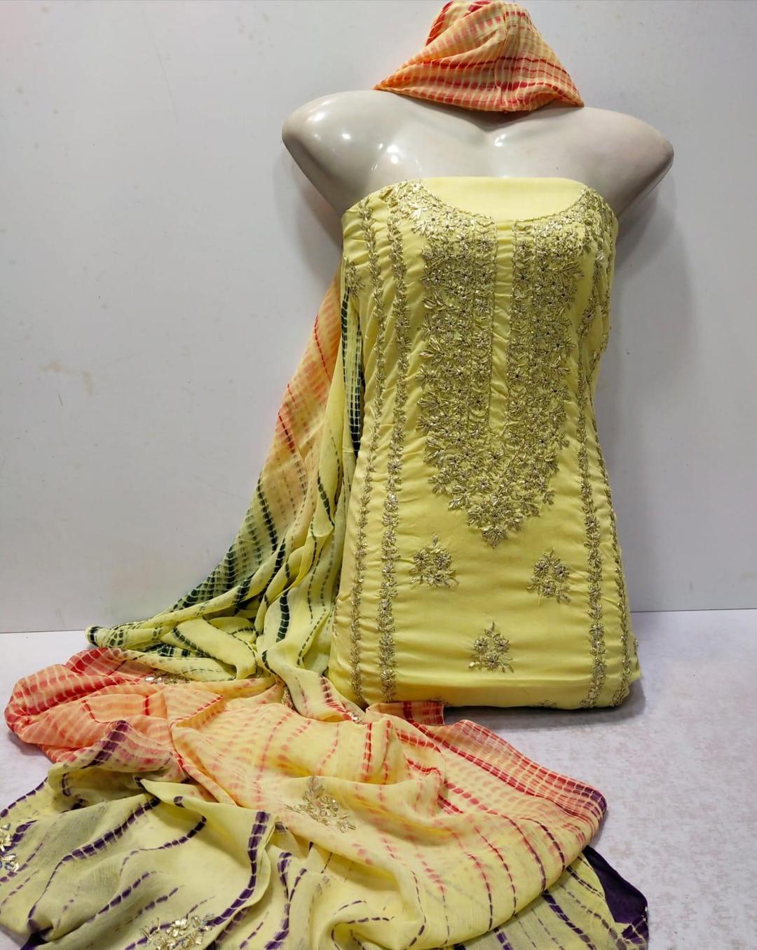 3 Pcs Women's Unstitched Gota Work Suit