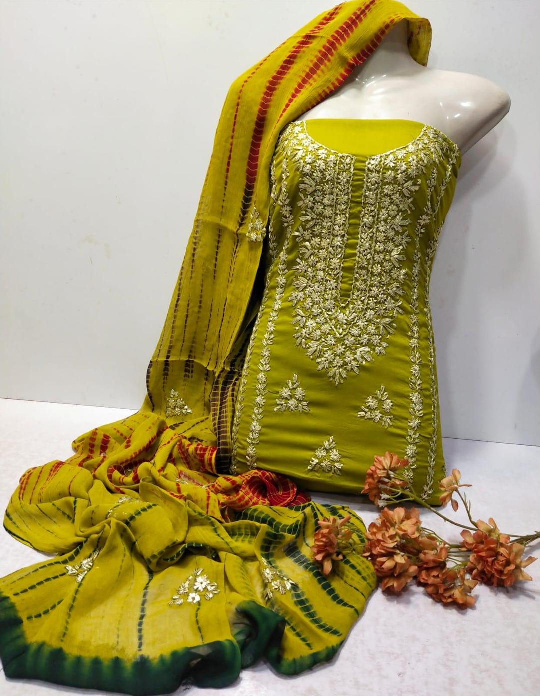 3 Pcs Women's Unstitched Gota Work Suit