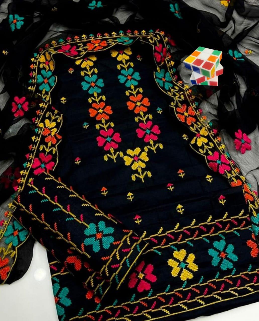 3 Pcs Women's Unstitched Chikankari Embroidered Suit