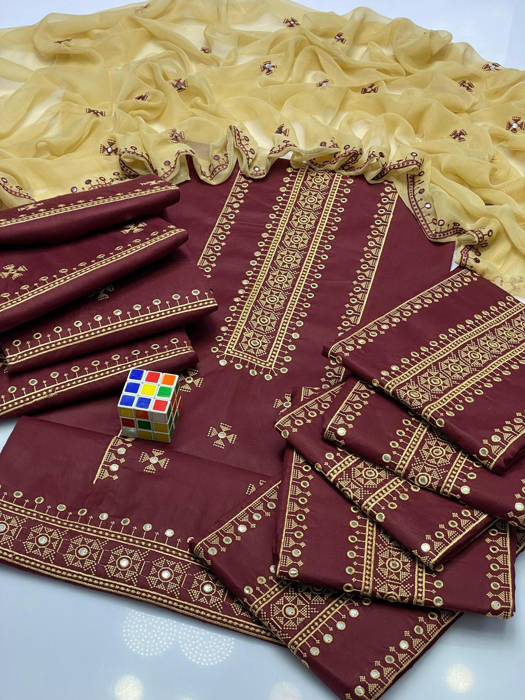 3 Pcs Women's Unstitched Embroidered Suit