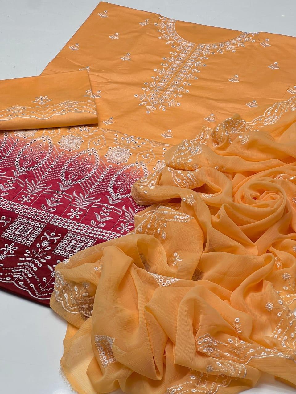 3 Pcs Women's Unstitched Chikankari Embroidered Suit