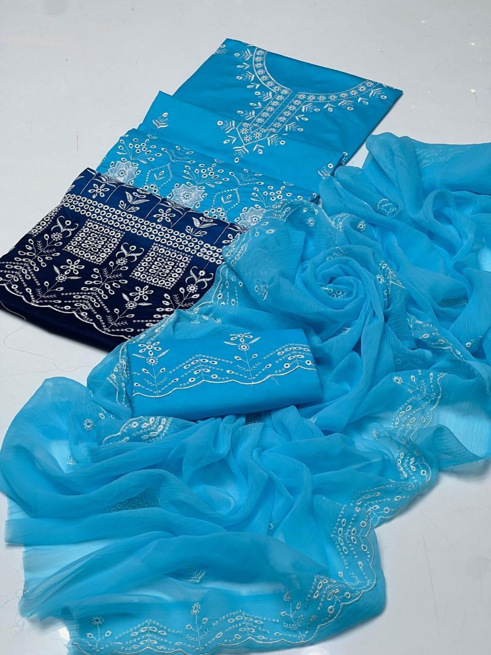 3 Pcs Women's Unstitched Chikankari Embroidered Suit