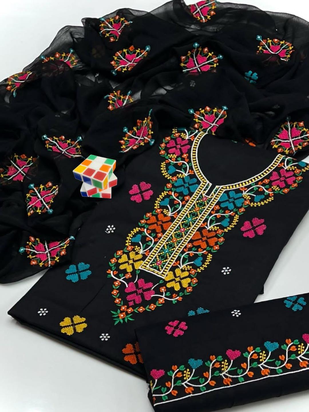 3 Pcs Women's Unstitched Chikankari Embroidered Suit