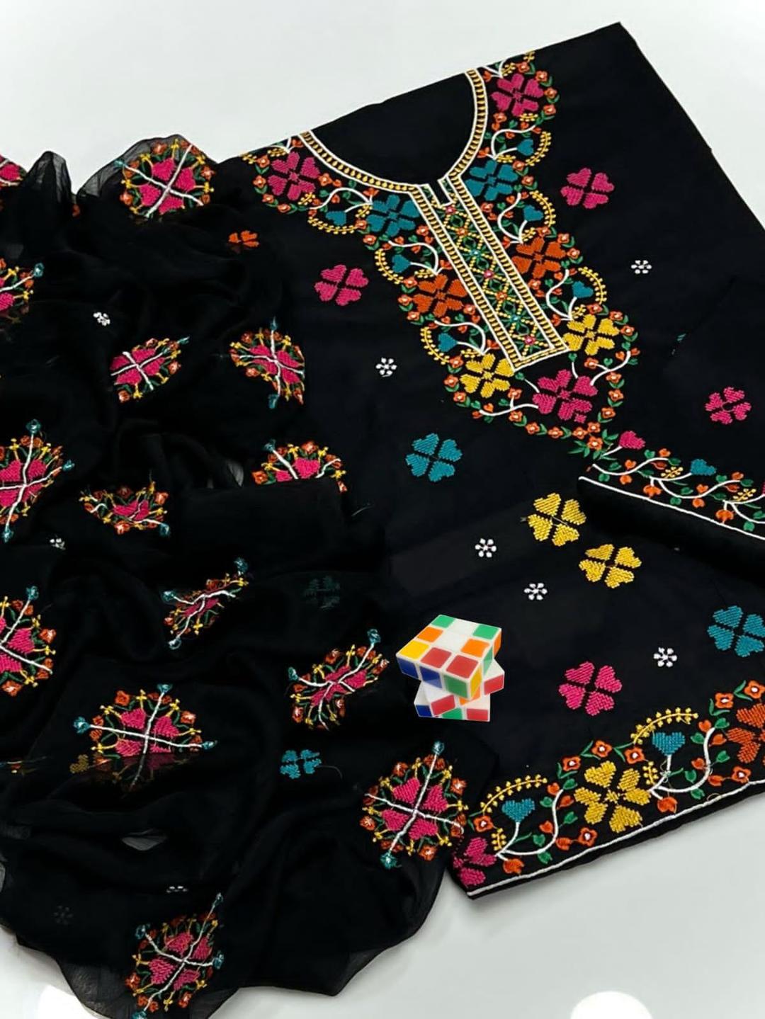 3 Pcs Women's Unstitched Chikankari Embroidered Suit