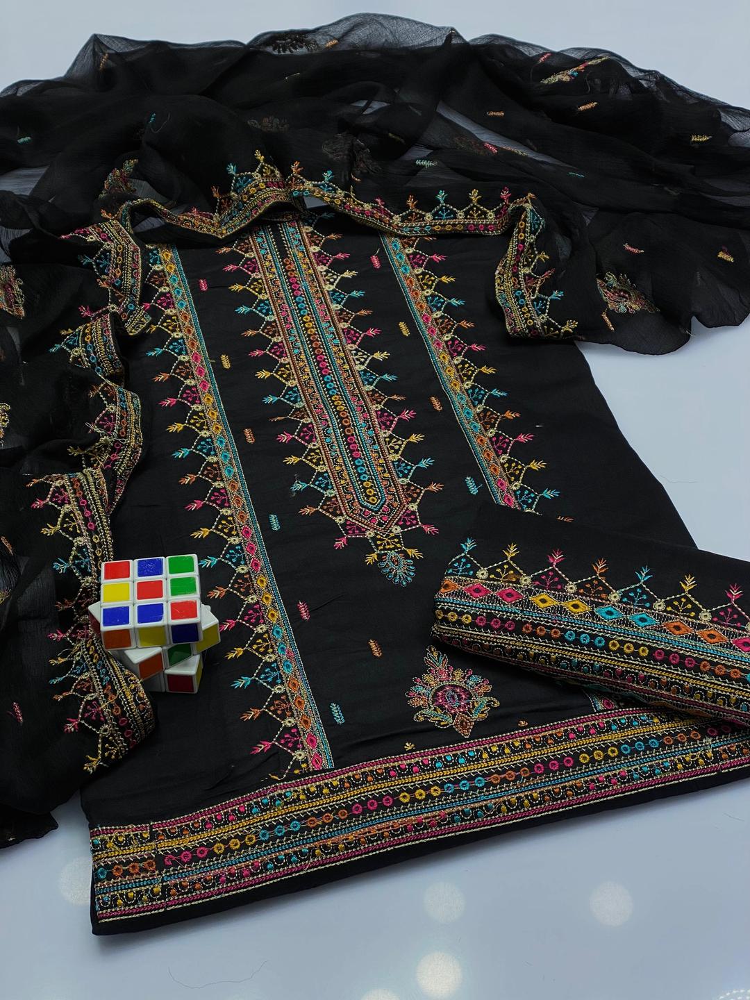 3 Pcs Women's Unstitched Sequins Embroidered Suit