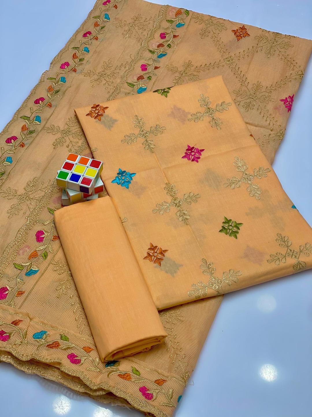 3 Pcs Women's Unstitched Chikankari Embroidered Suit