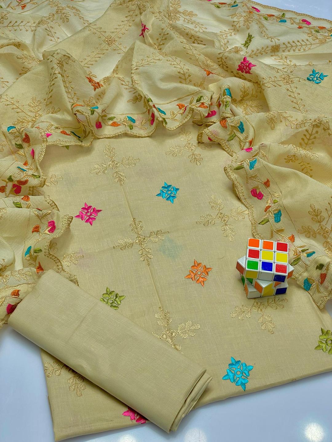 3 Pcs Women's Unstitched Chikankari Embroidered Suit