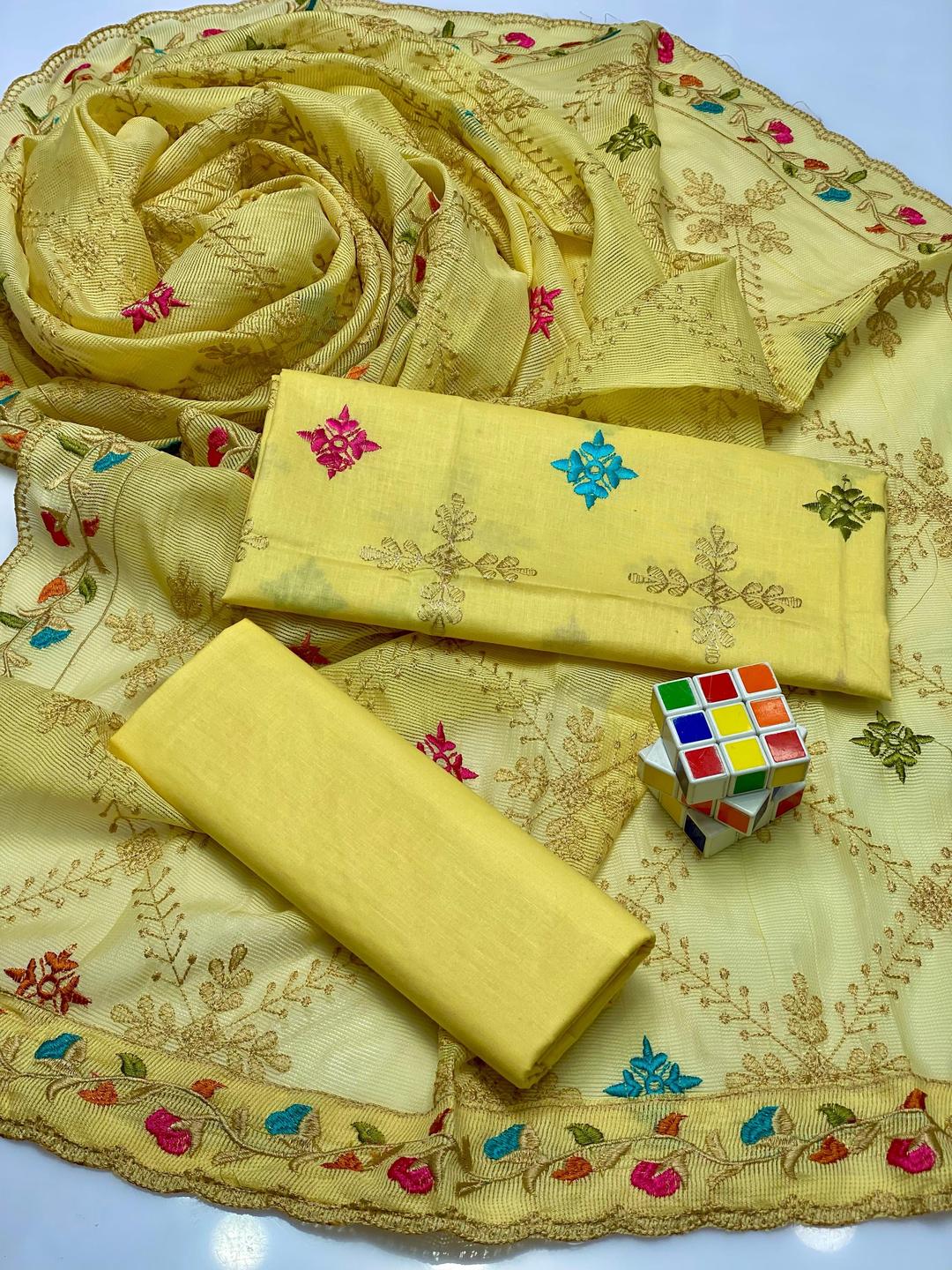 3 Pcs Women's Unstitched Chikankari Embroidered Suit