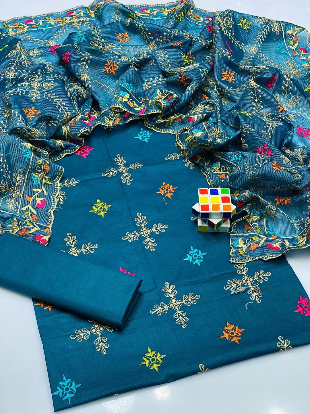 3 Pcs Women's Unstitched Chikankari Embroidered Suit