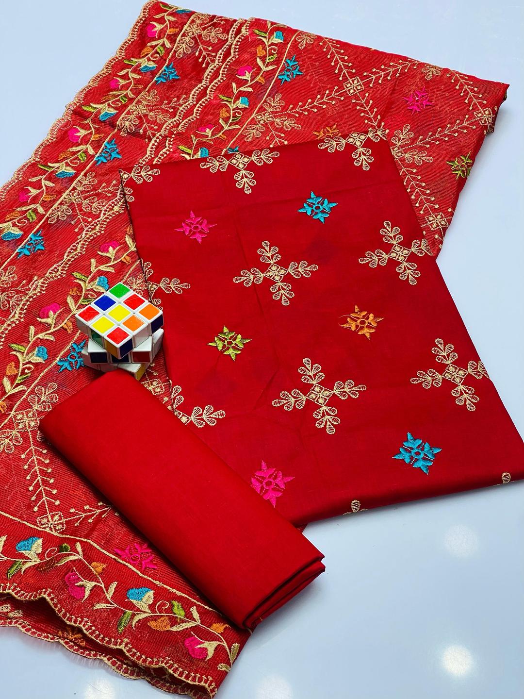 3 Pcs Women's Unstitched Chikankari Embroidered Suit