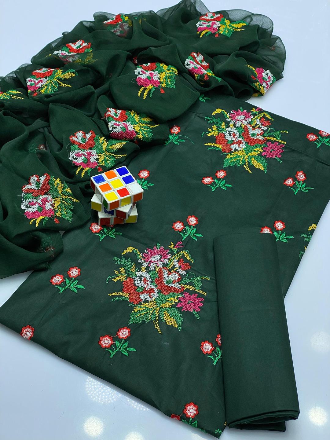 3 Pcs Women's Unstitched Chikankari Embroidered Suit