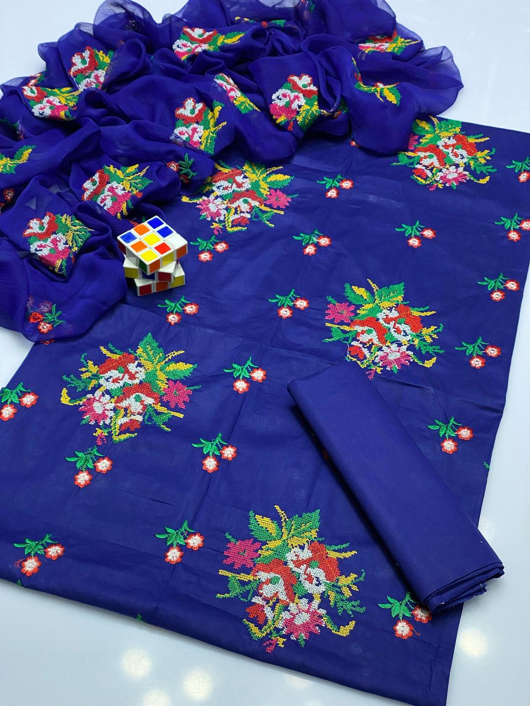 3 Pcs Women's Unstitched Chikankari Embroidered Suit