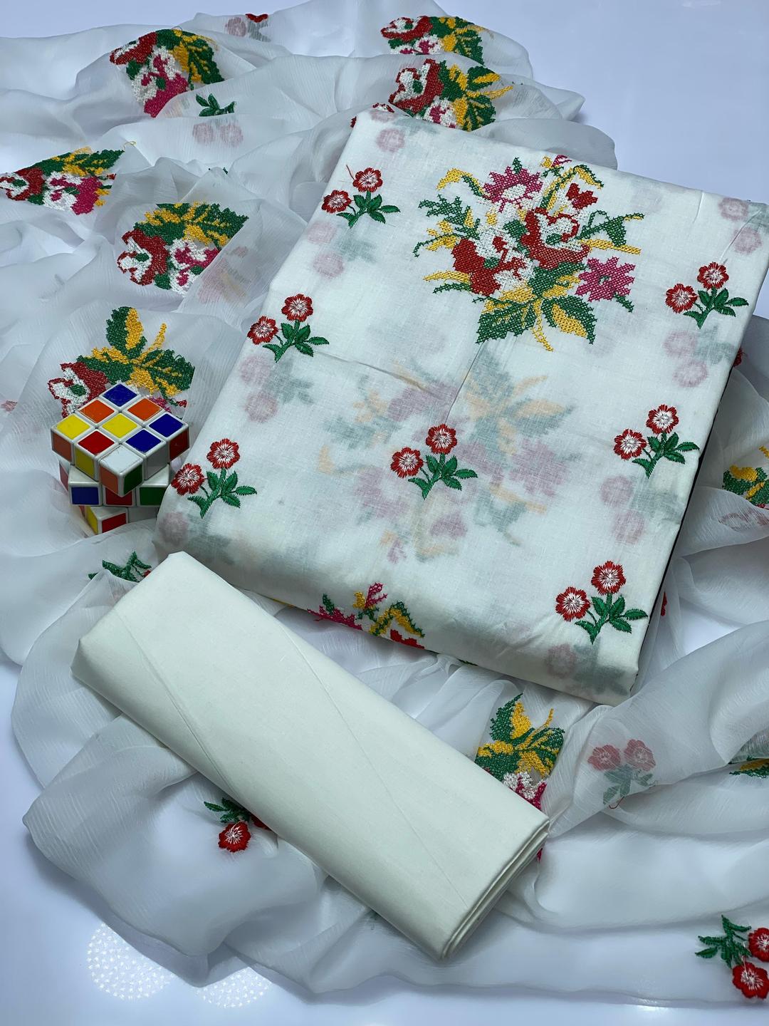 3 Pcs Women's Unstitched Chikankari Embroidered Suit