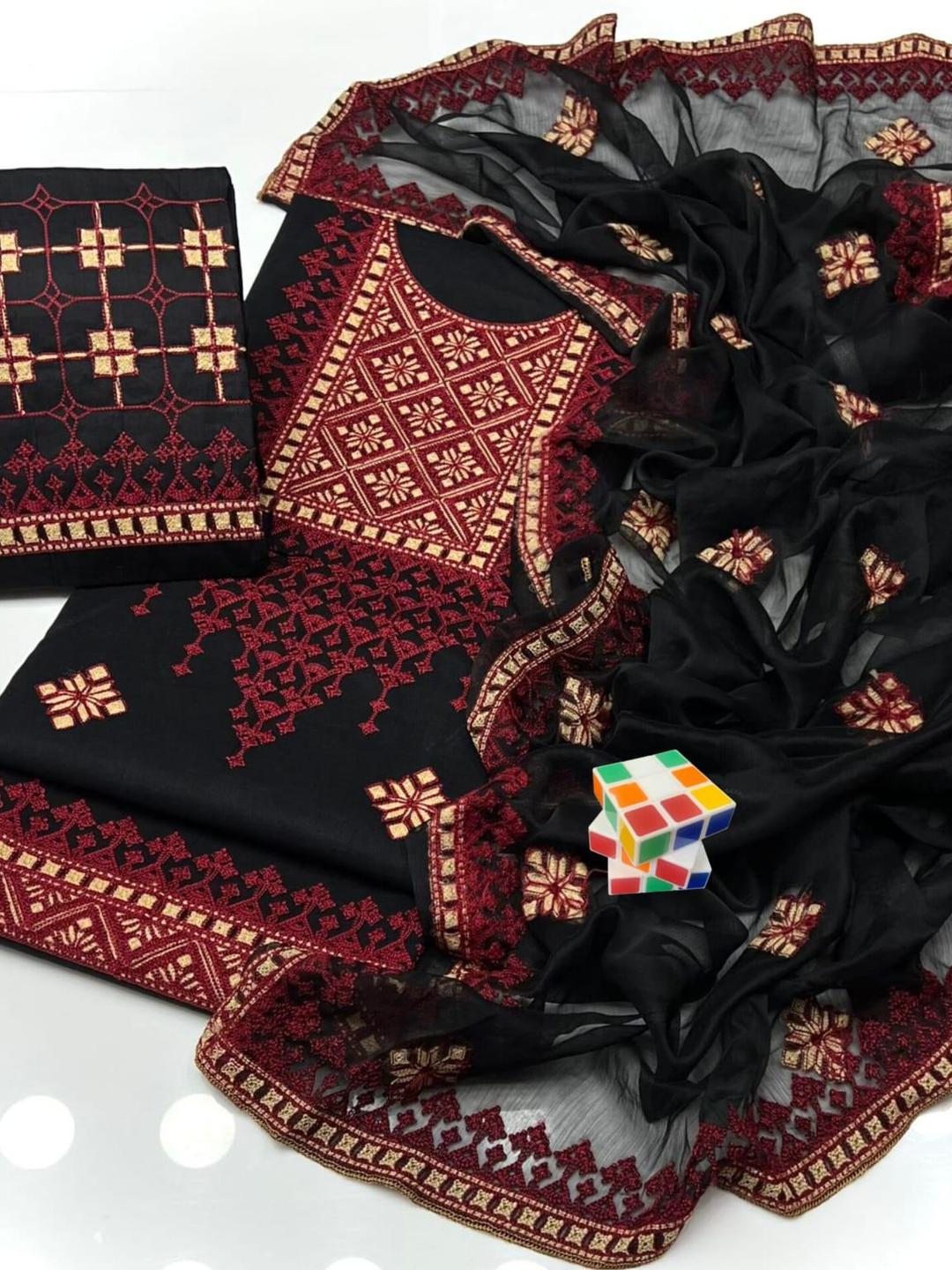 3 Pcs Women's Unstitched Chikankari Embroidered Suit