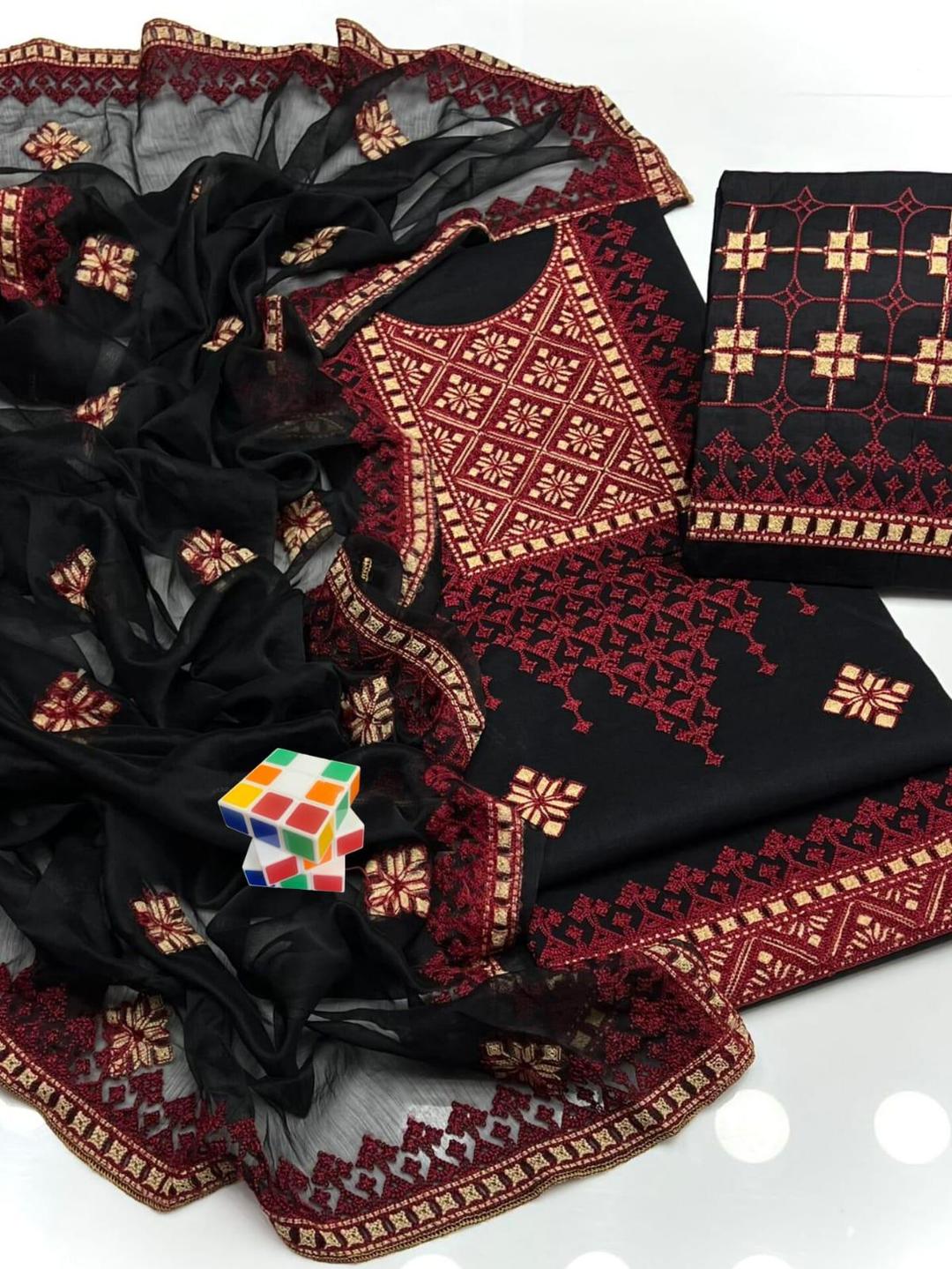 3 Pcs Women's Unstitched Chikankari Embroidered Suit