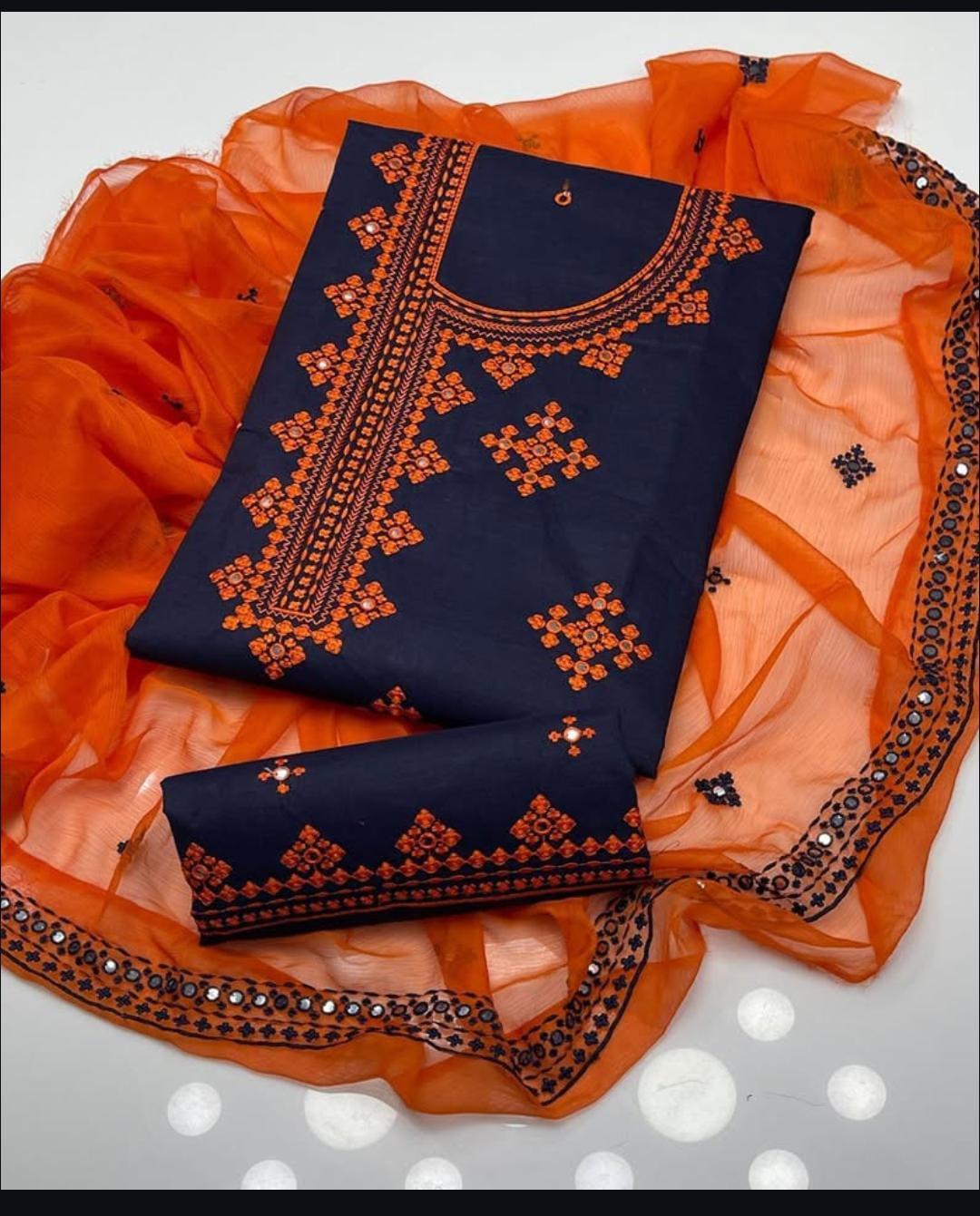 3 Pcs Women's Unstitched Chikankari Embroidered Suit