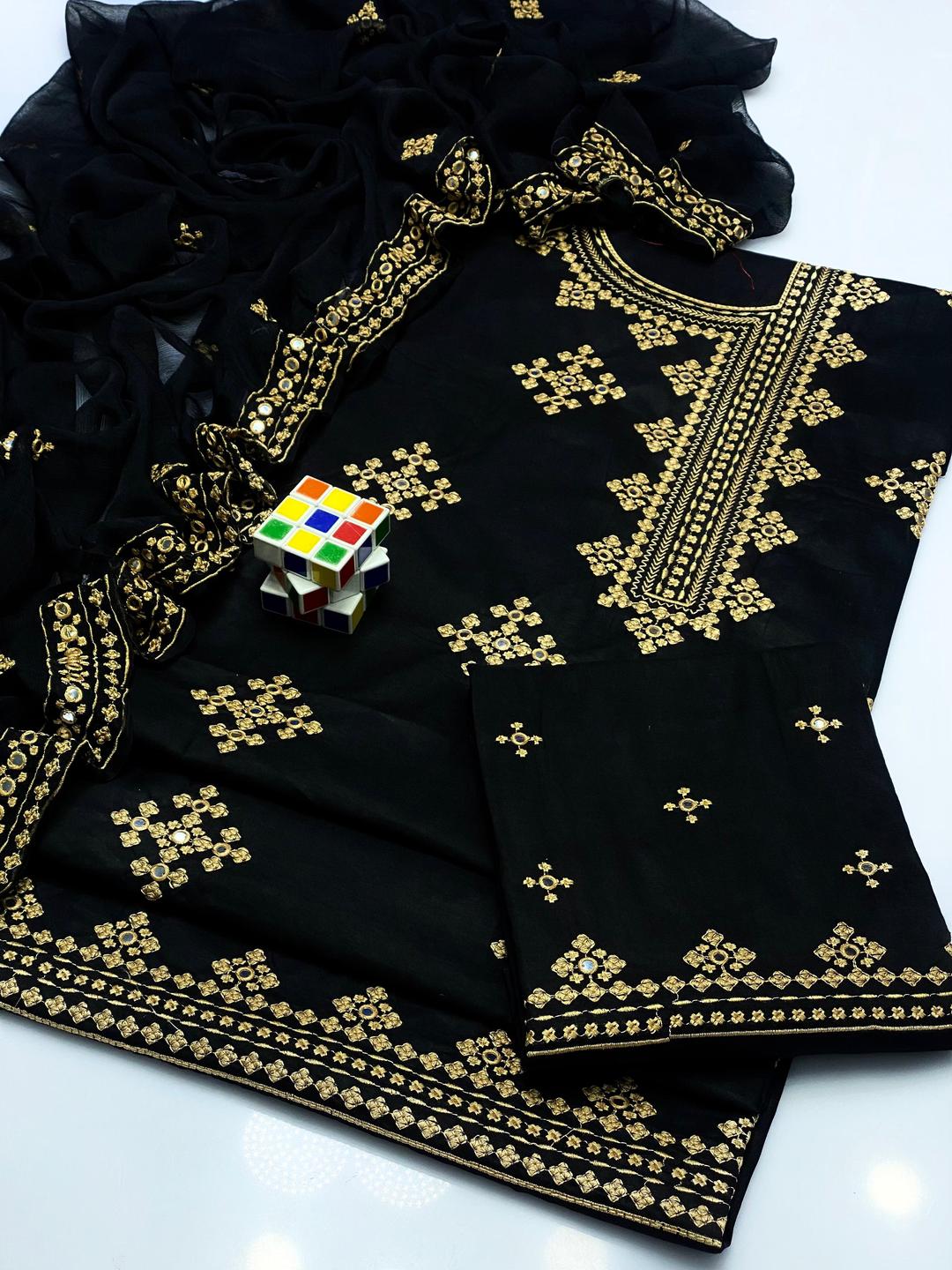 3 Pcs Women's Unstitched Chikankari Embroidered Suit