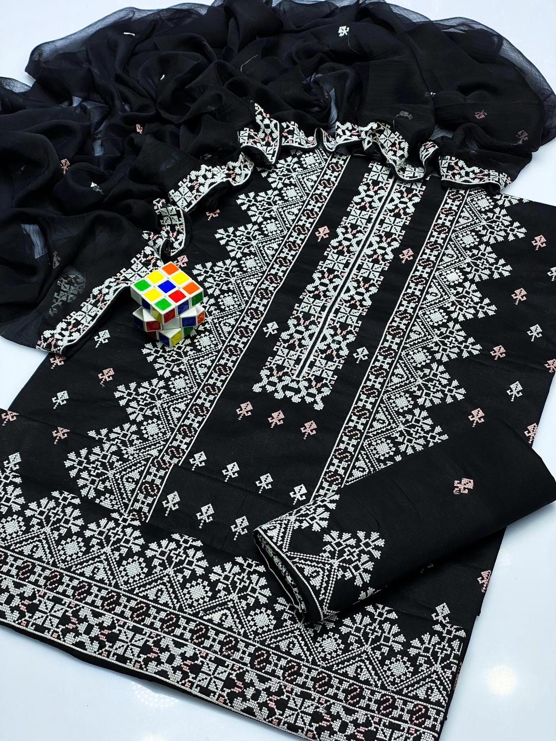 3 Pcs Women's Unstitched Embroidered Suit