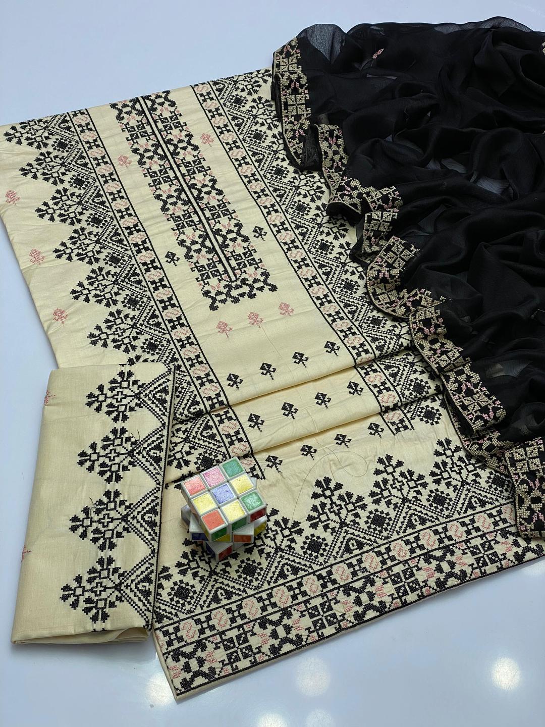 3 Pcs Women's Unstitched Embroidered Suit