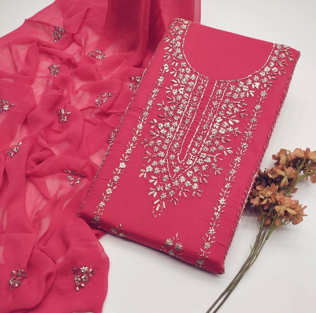 3 Pcs Women's Unstitched Gota Work Suit