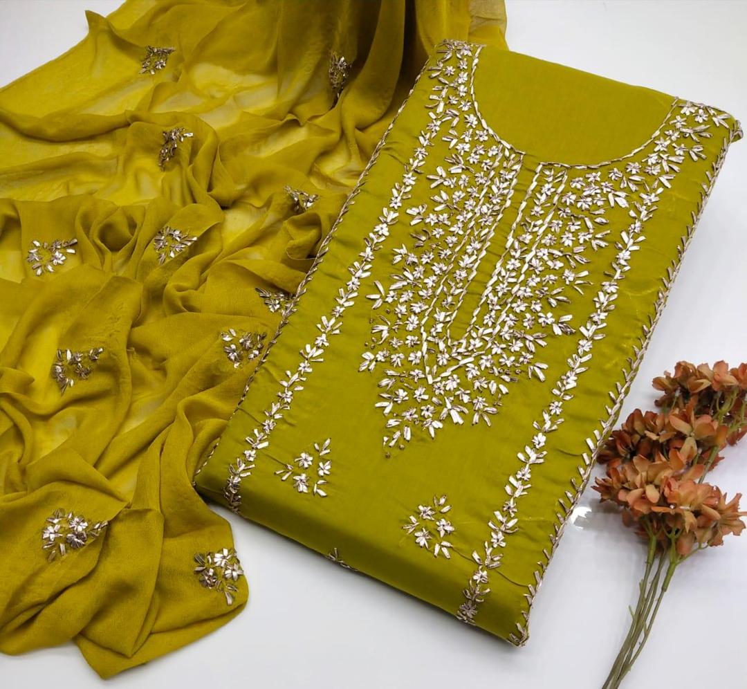 3 Pcs Women's Unstitched Gota Work Suit