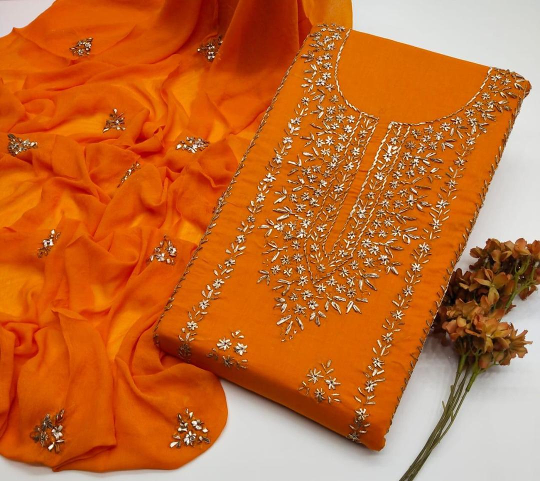 3 Pcs Women's Unstitched Gota Work Suit