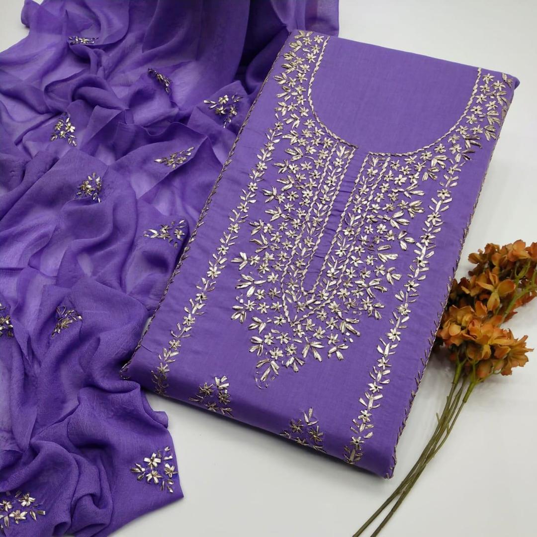 3 Pcs Women's Unstitched Gota Work Suit