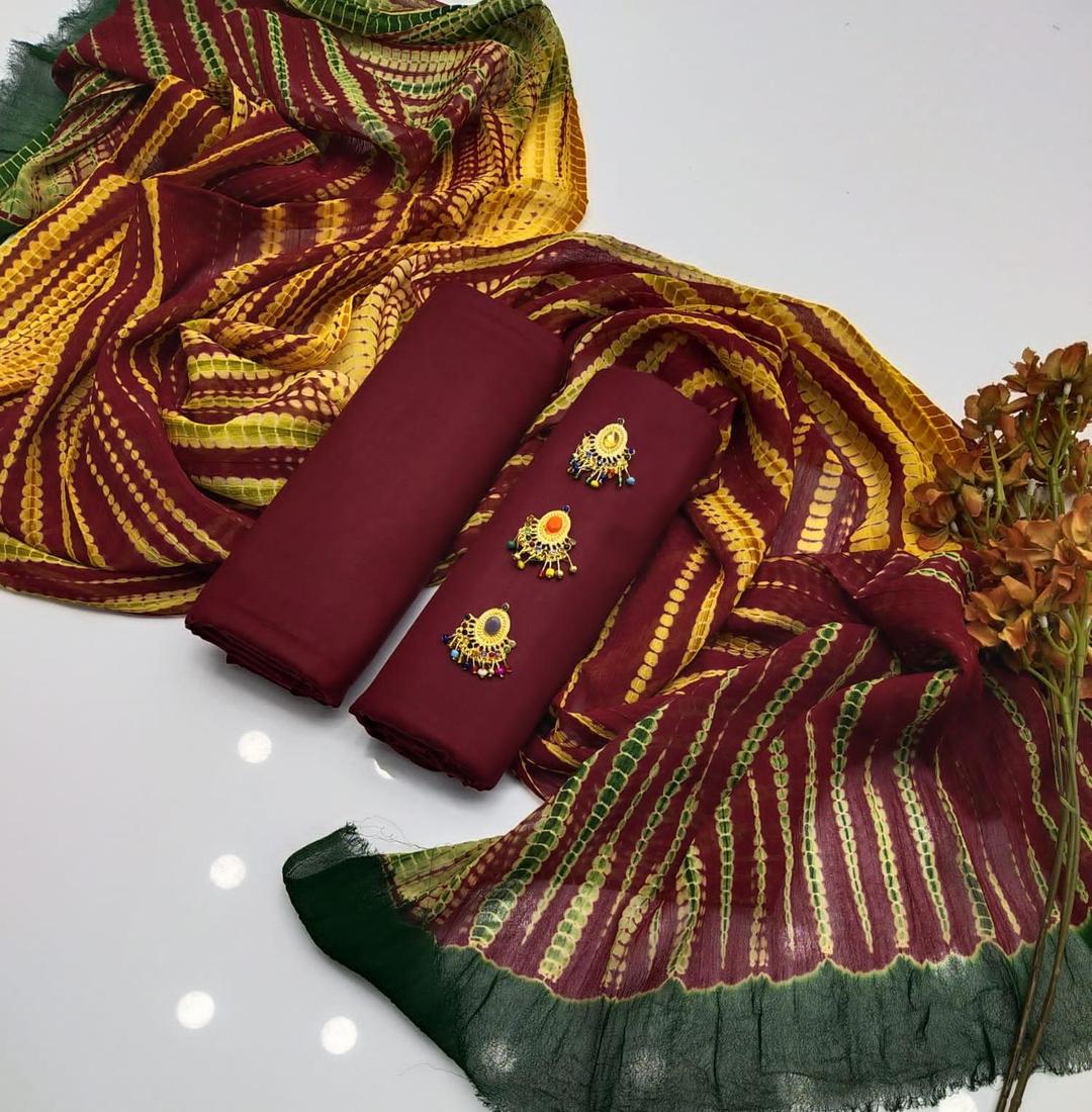 3 Pcs Women's Unstitched Plain Suit