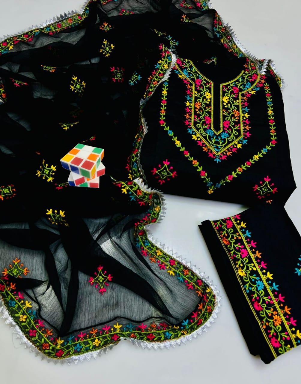 3 Pcs Women's Unstitched Embroidered Suit