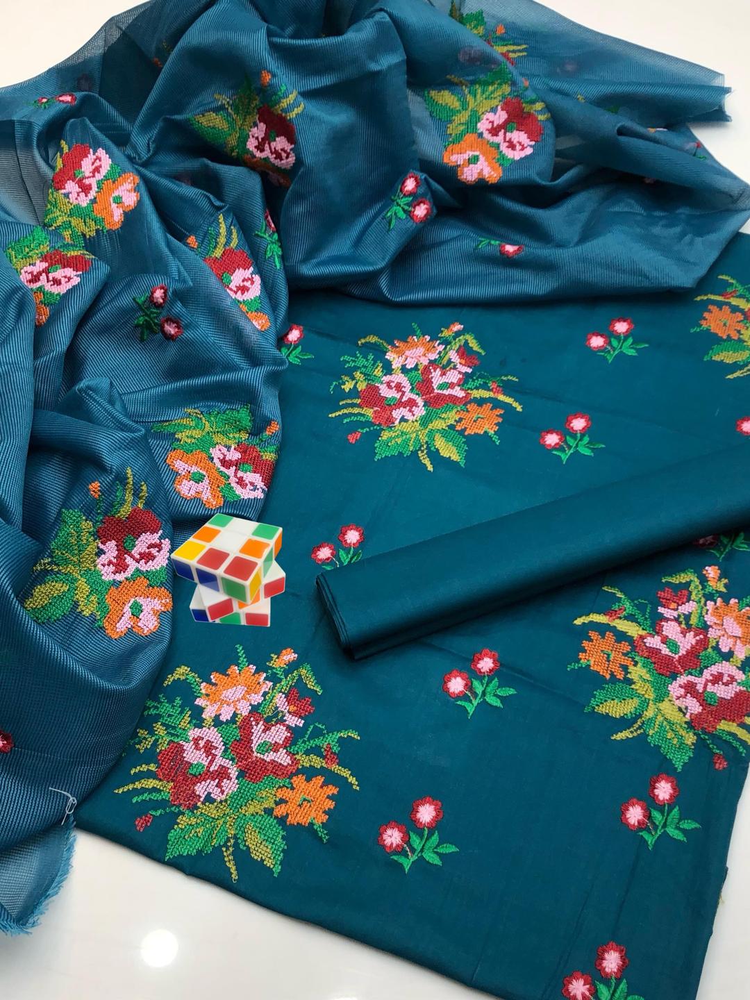 3 Pcs Women's Unstitched Chikankari Embroidered Suit