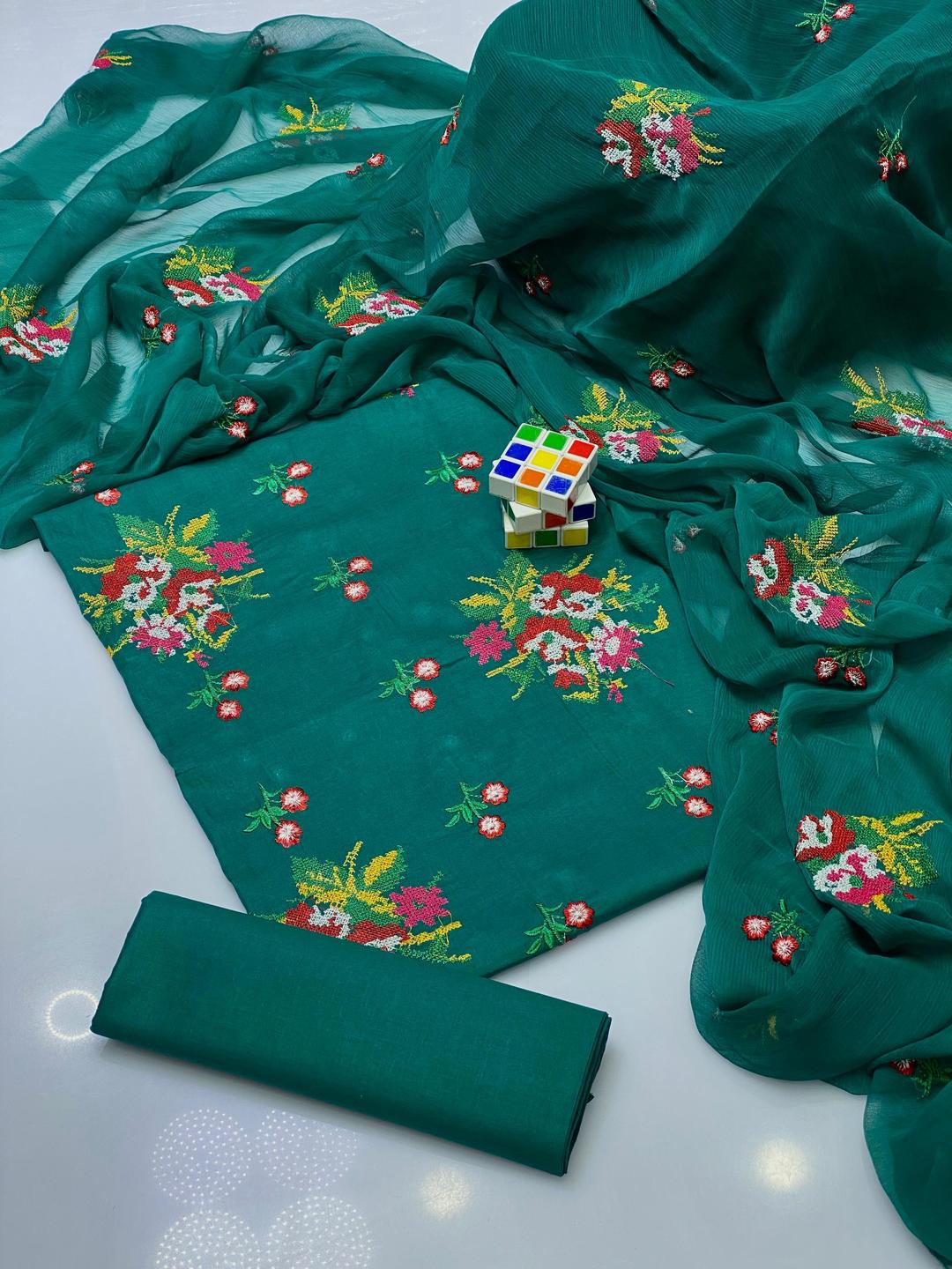 3 Pcs Women's Unstitched Chikankari Embroidered Suit