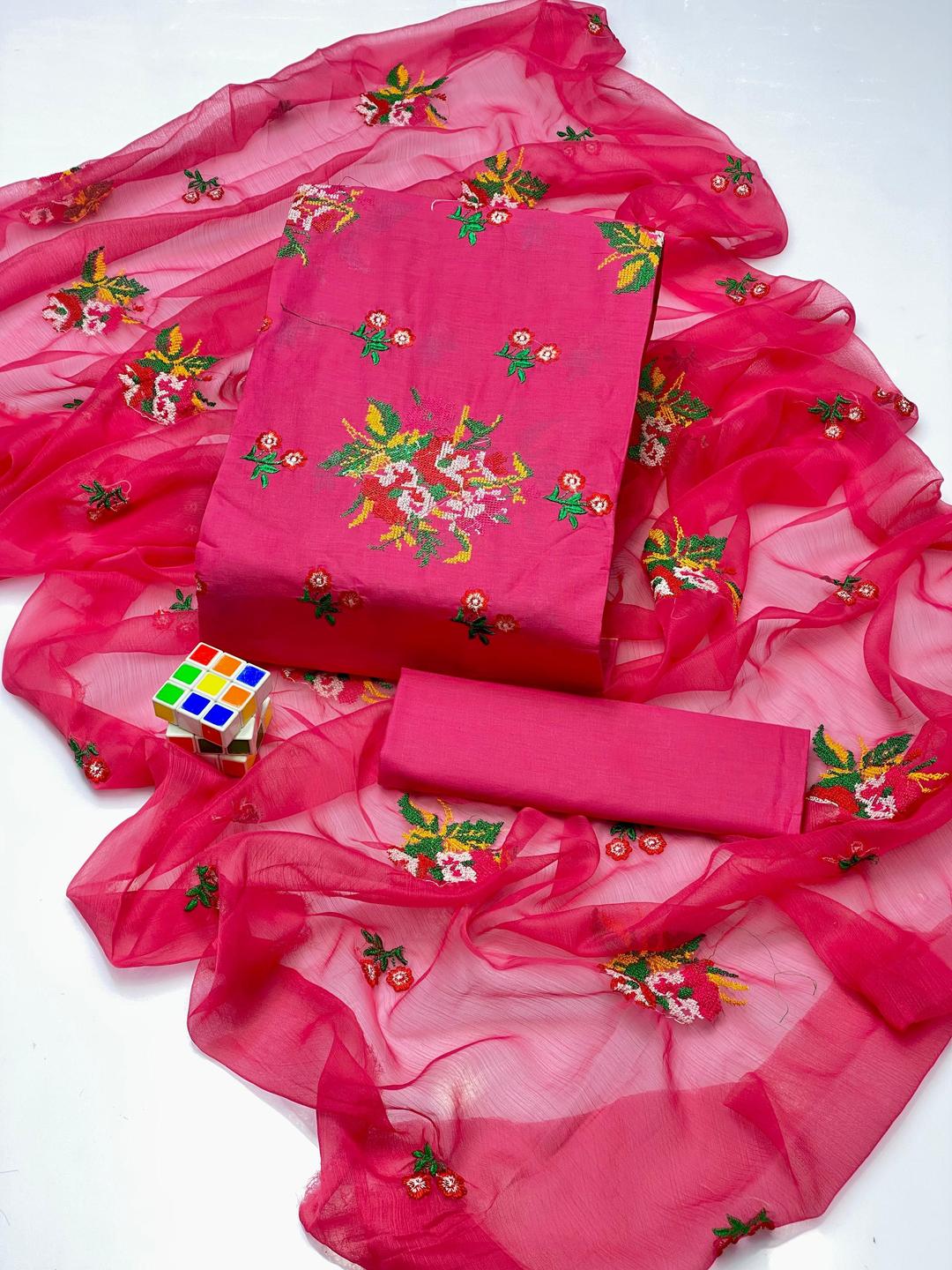 3 Pcs Women's Unstitched Chikankari Embroidered Suit