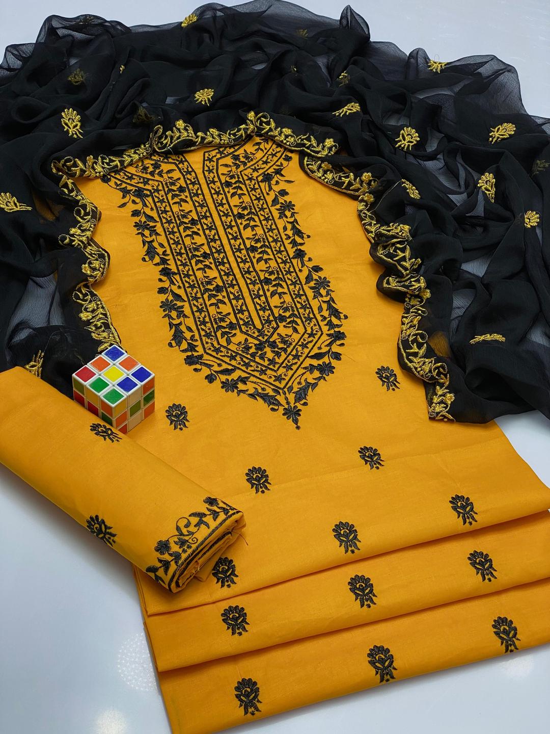 3 Pcs Women's Unstitched Chikankari Embroidered Suit