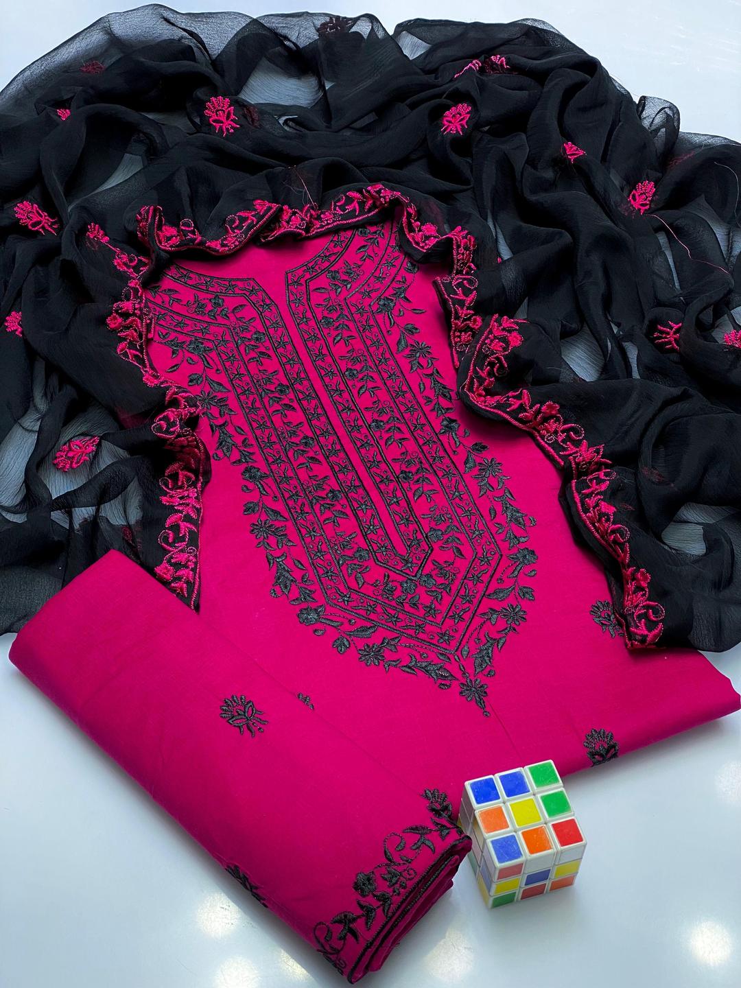 3 Pcs Women's Unstitched Chikankari Embroidered Suit