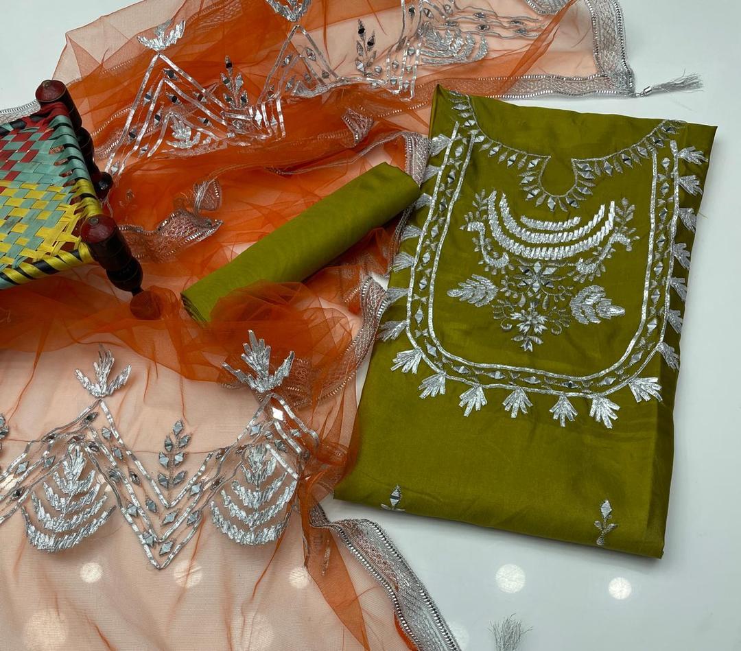 3 Pcs Women's Unstitched Mirror Work Suit