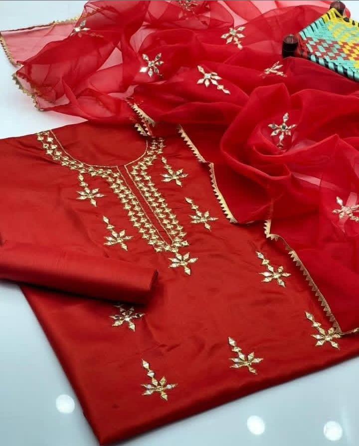 3 Pcs Women's Unstitched Mirror Work Suit