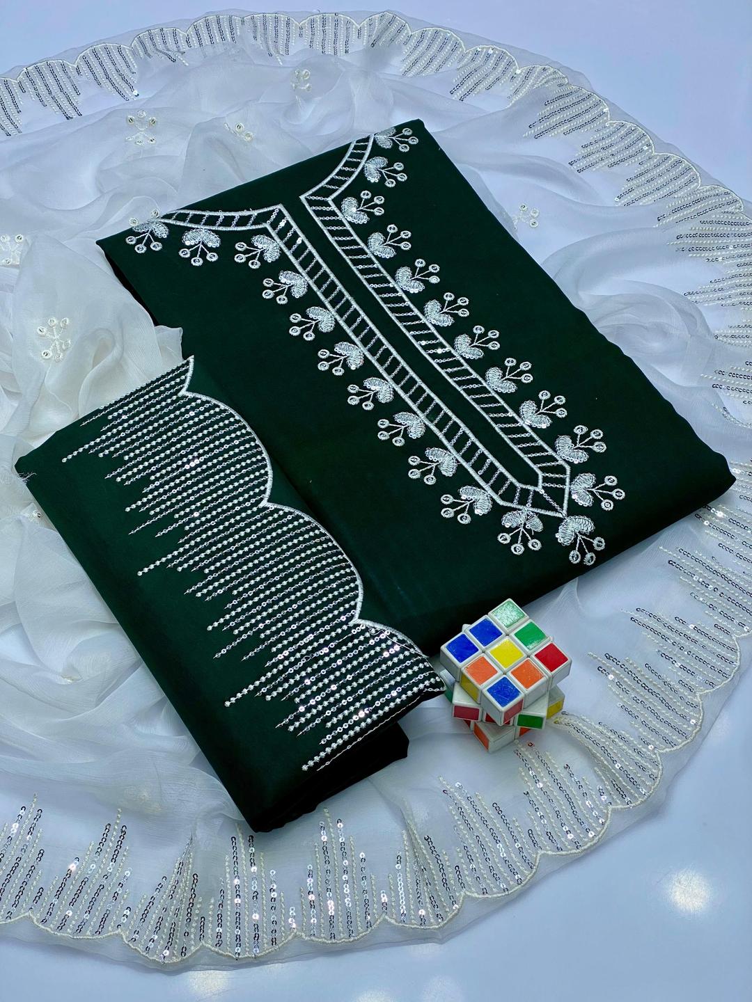 3 Pcs Women's Unstitched Sequins Embroidered Suit