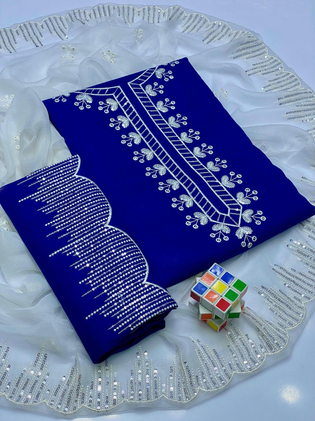 3 Pcs Women's Unstitched Sequins Embroidered Suit