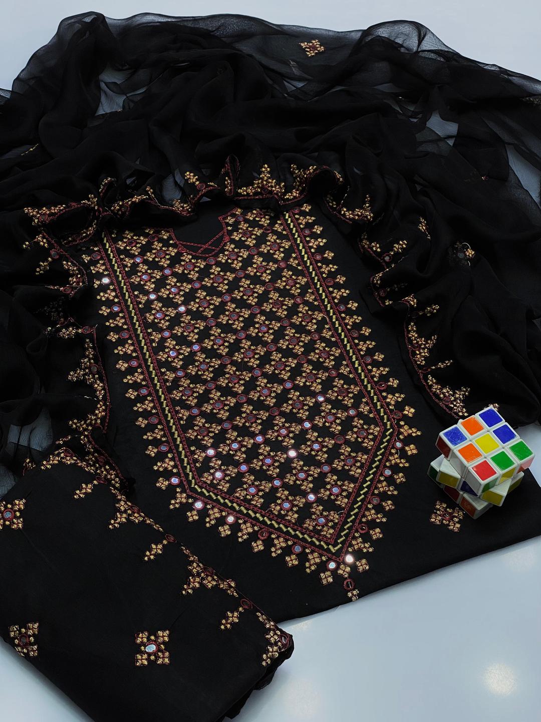 3 Pcs Women's Unstitched Sequins Embroidered Suit