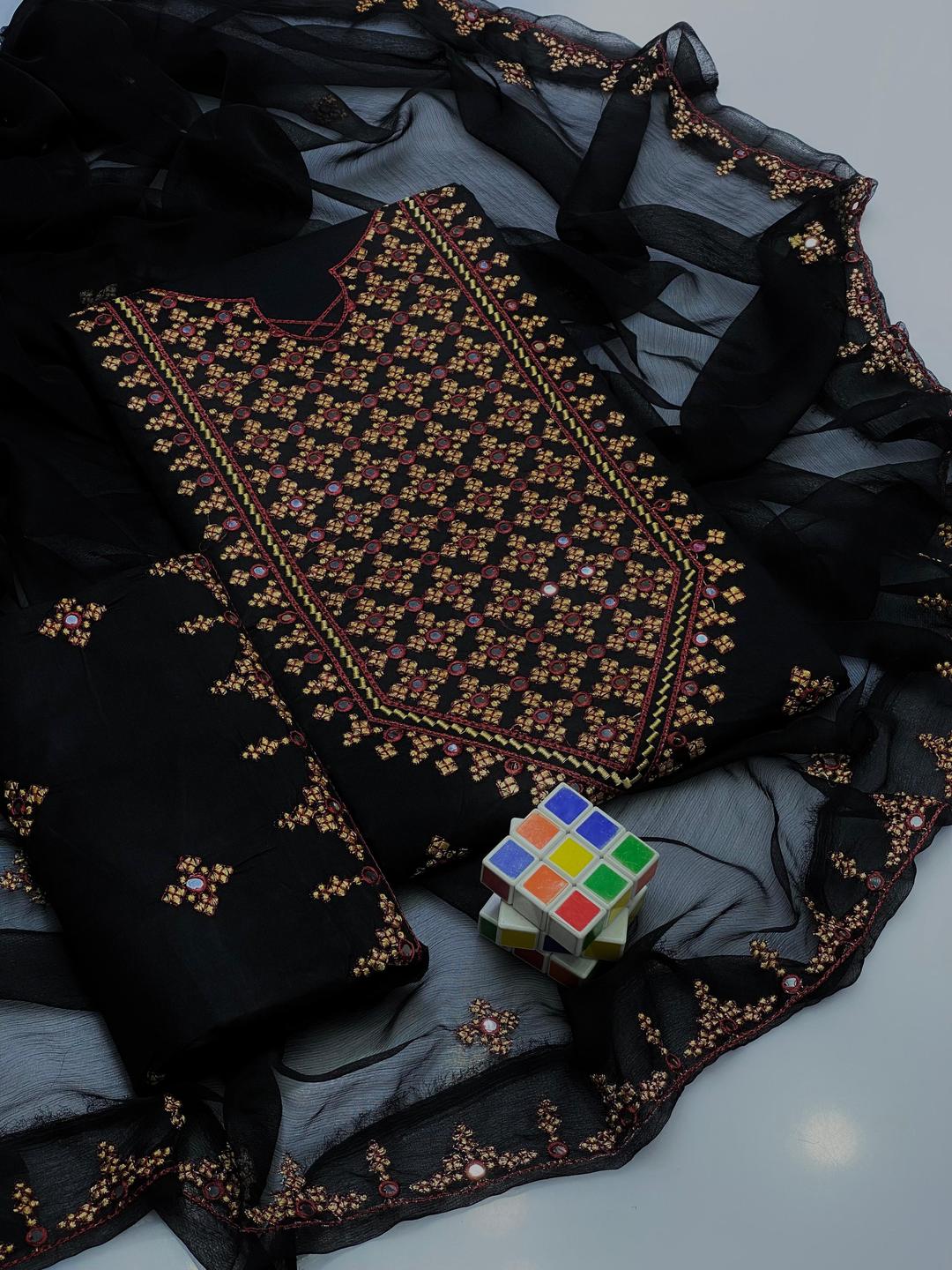 3 Pcs Women's Unstitched Sequins Embroidered Suit