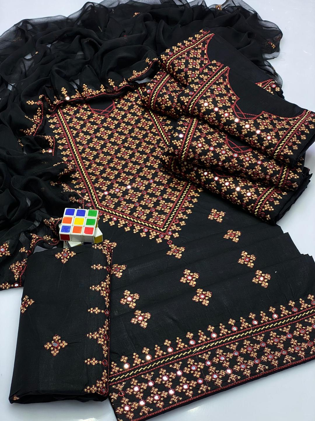 3 Pcs Women's Unstitched Sequins Embroidered Suit