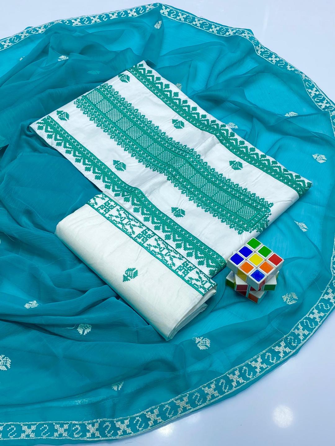 3 Pcs Women's Unstitched Embroidered Suit