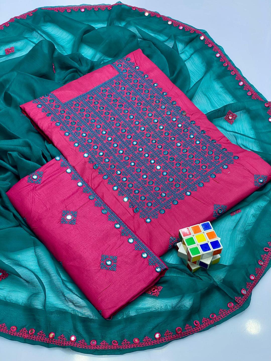 3 Pcs Women's Unstitched Embroidered Suit